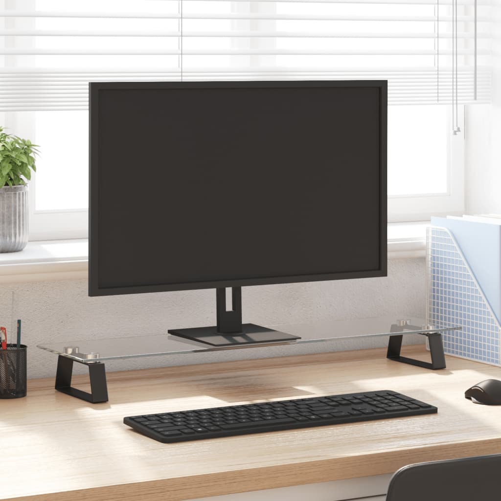 Monitorständer Schwarz 80x20x8 cm Hartglas und Metall Monitorständer Schwarz 80x20x8 cm Hartglas und Metall