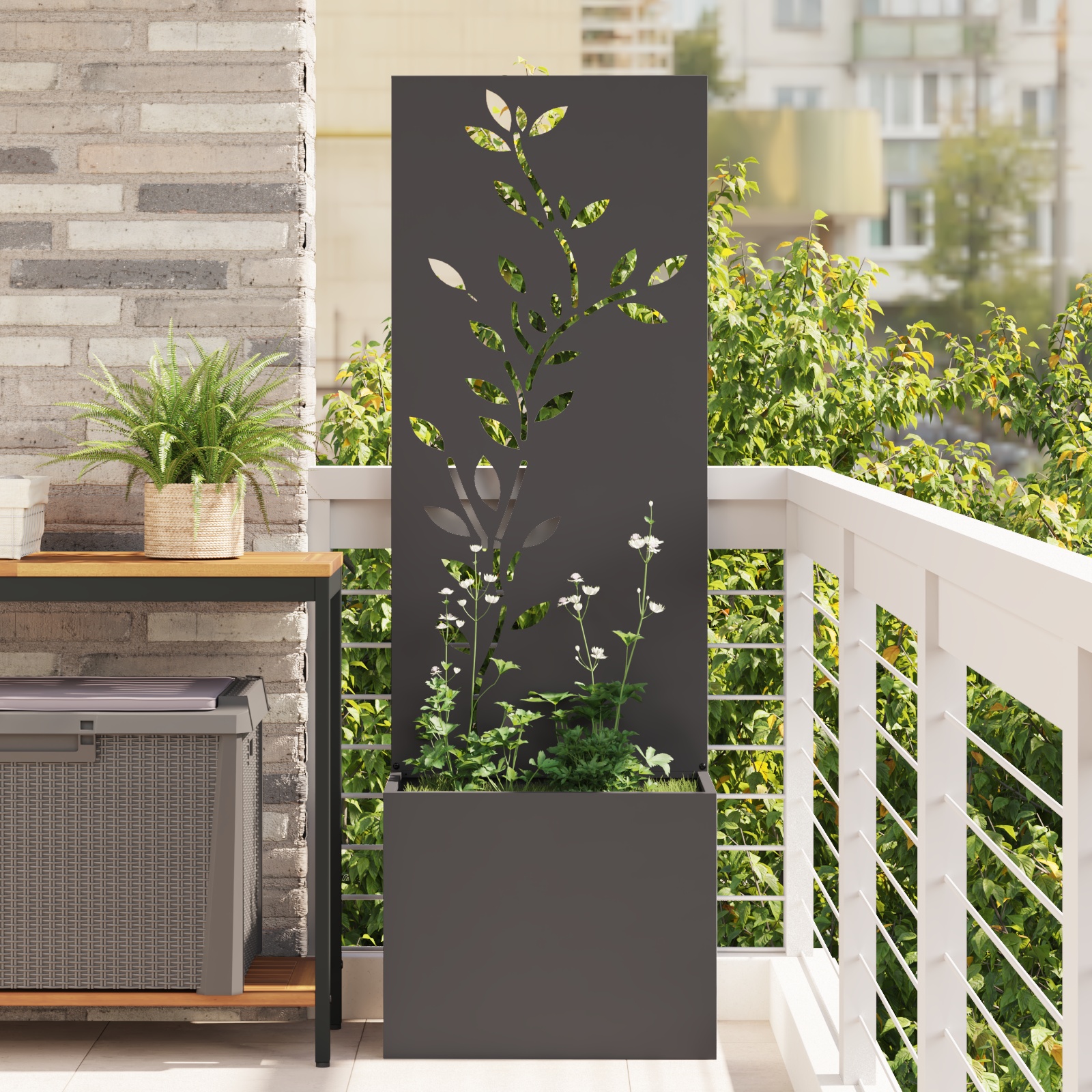Blumentopf mit dekorativem Paneel Schwarz 50 x 140 cm