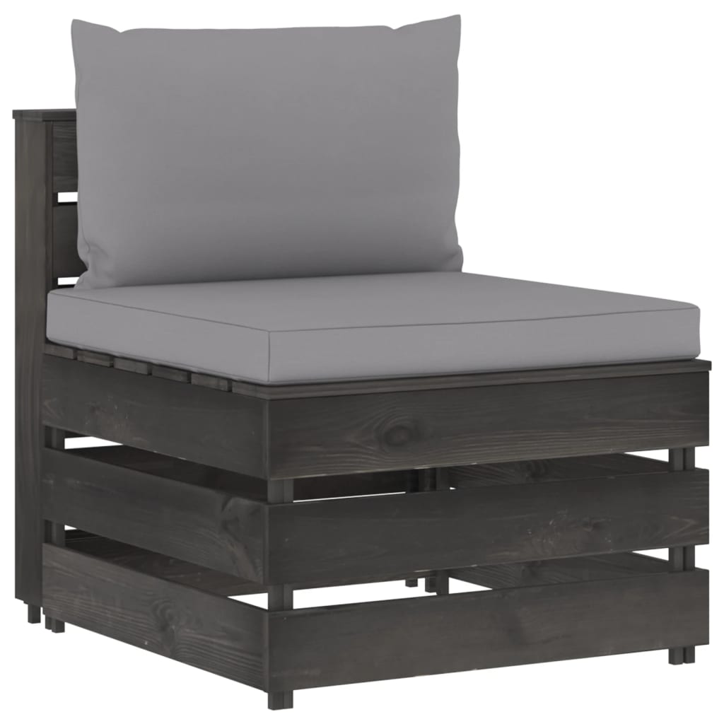 Modulares Mittelsofa mit Kissen Grau Imprägniertes Holz Modulares Mittelsofa mit Kissen Grau Imprägniertes Holz