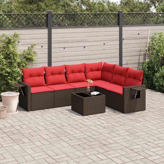 7-teiliges Gartensofa-Set mit Kissen, braun, Polyrattan 7-teiliges Gartensofa-Set mit Kissen, braun, Polyrattan