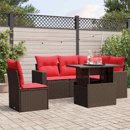 6-teiliges Gartensofa-Set mit Kissen, braun, Polyrattan 6-teiliges Gartensofa-Set mit Kissen, braun, Polyrattan