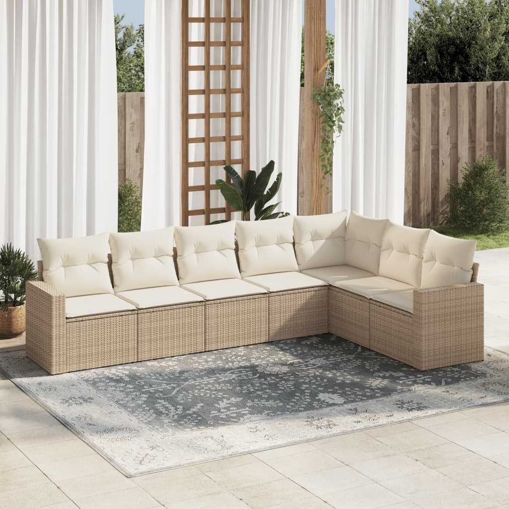 7-tlg. Garten-Sofagarnitur mit Kissen Beige Poly Rattan 7-tlg. Garten-Sofagarnitur mit Kissen Beige Poly Rattan