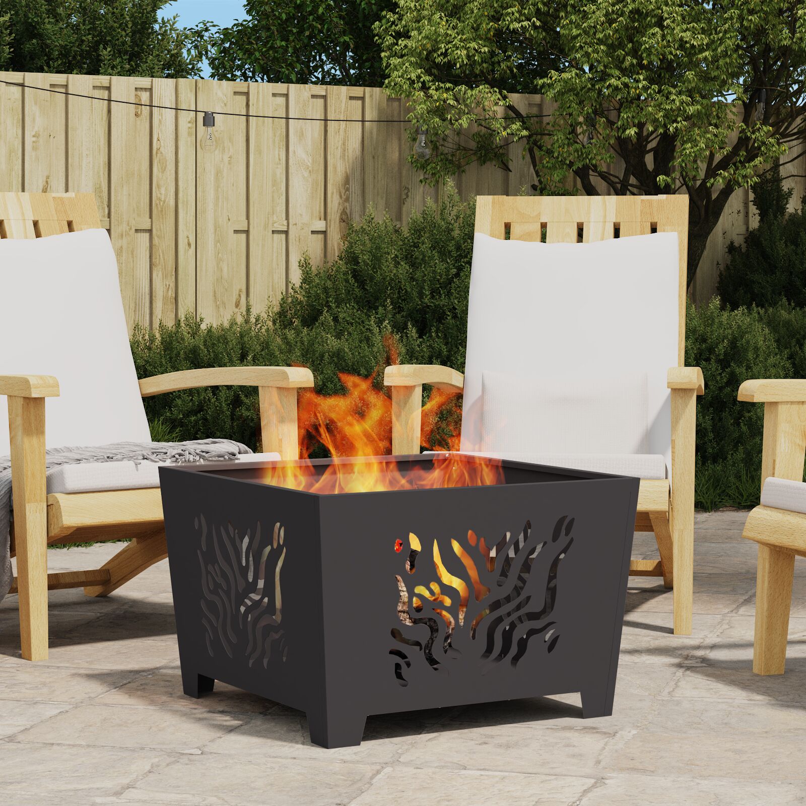 vidaXL Feuerstelle Quadrat Schwarz 60x60x40 cm Stahl