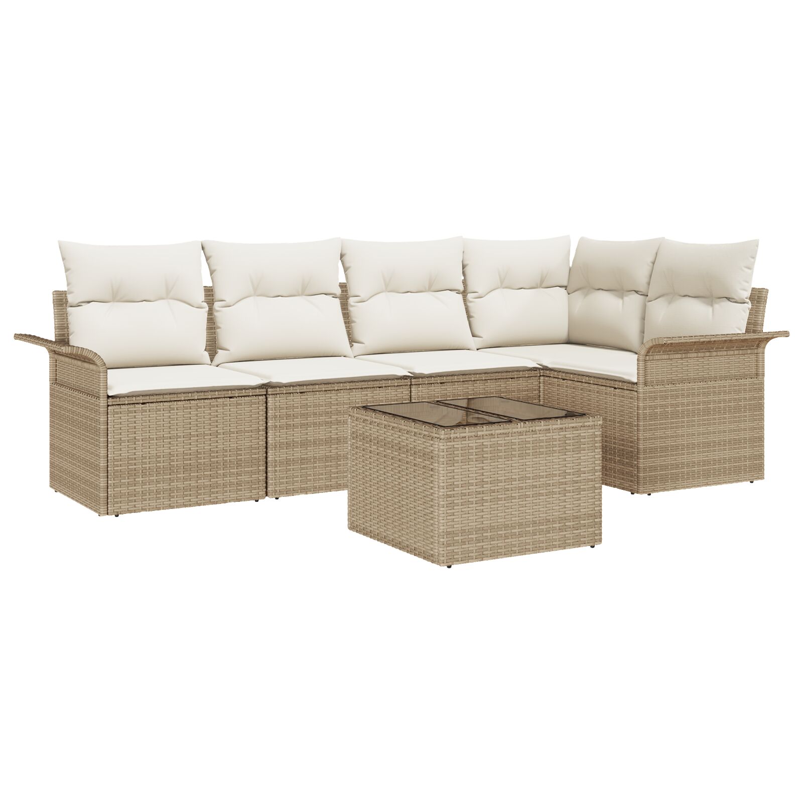 6-teiliges Garten Sofa Set mit Kissen Braunes Poly Rattan, 2-Sitzer Garten Sofa mit Stauraum & Kissen Beiges Poly Rattan 6-teiliges Garten Sofa Set mit Kissen Braunes Poly Rattan, 2-Sitzer Garten Sofa mit Stauraum & Kissen Beiges Poly Rattan