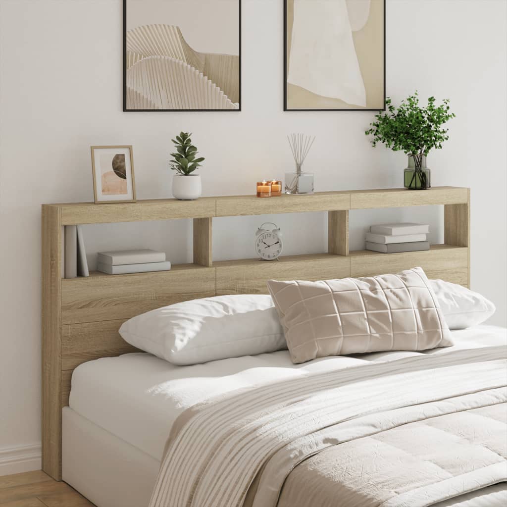 LED-Kopfteil mit Ablagen Sonoma-Eiche 200x17x102 cm