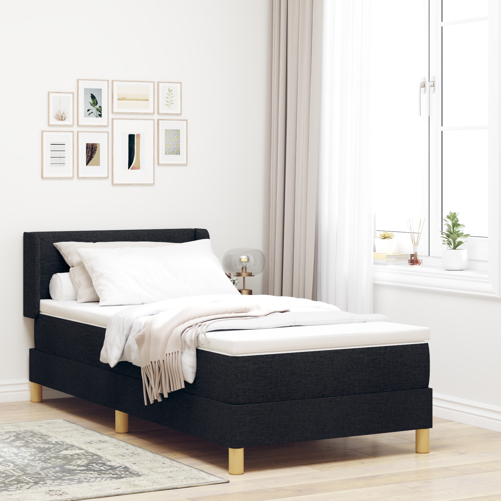 Boxspringbett mit Kopfteil Schwarz und Weiß 90 x 200 cm Stoff