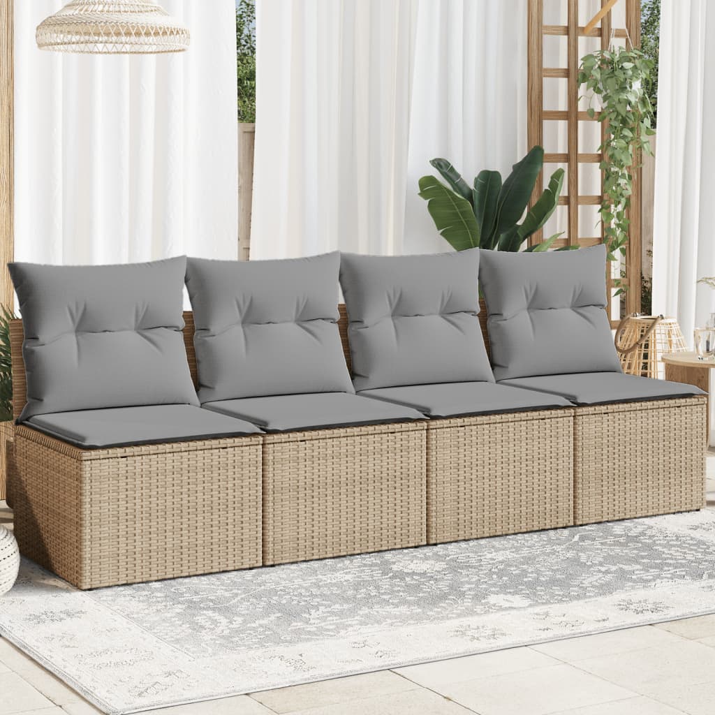 Gartensofa mit Kissen 4-Sitzer Beige Poly Rattan Gartensofa mit Kissen 4-Sitzer Beige Poly Rattan