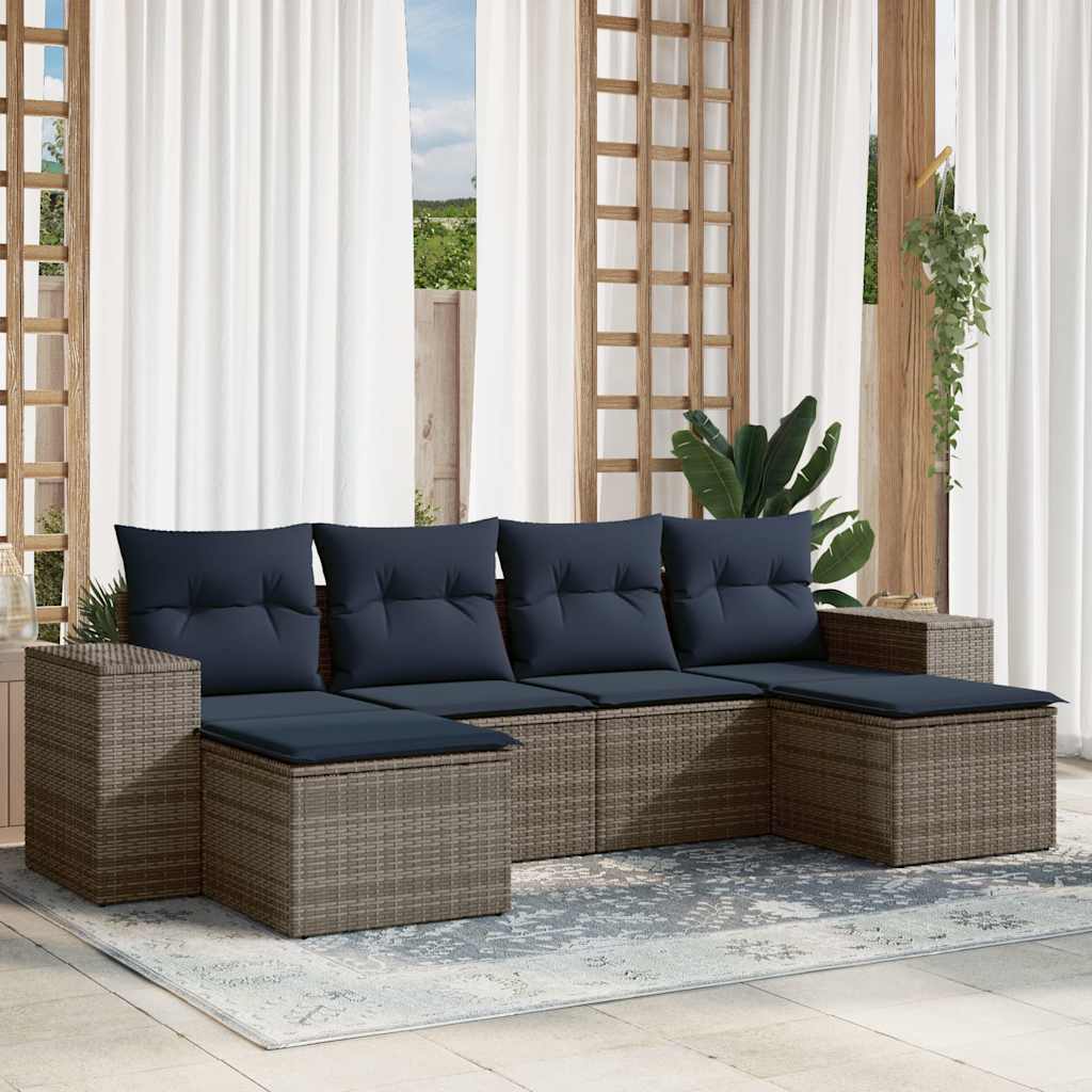 6-teiliges Gartensofa-Set mit Kissen, grau, Polyrattan 6-teiliges Gartensofa-Set mit Kissen, grau, Polyrattan