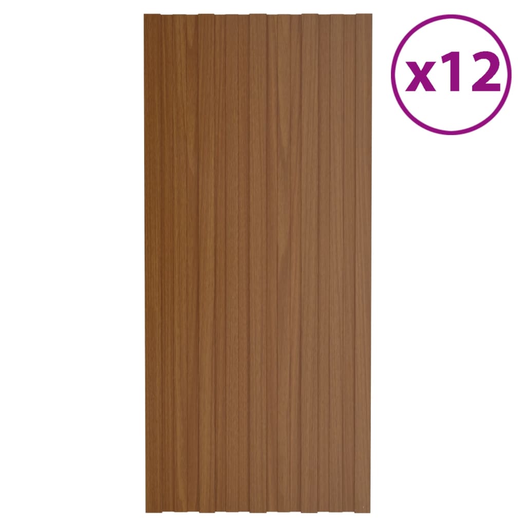 Dachpaneele 12 Stk. Verzinkter Stahl Braun 100x45 cm
