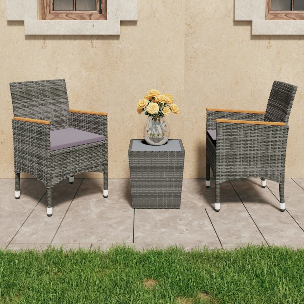 3-tlg. Bistro-Set Poly Rattan und Hartglas Grau 3-tlg. Bistro-Set Poly Rattan und Hartglas Grau