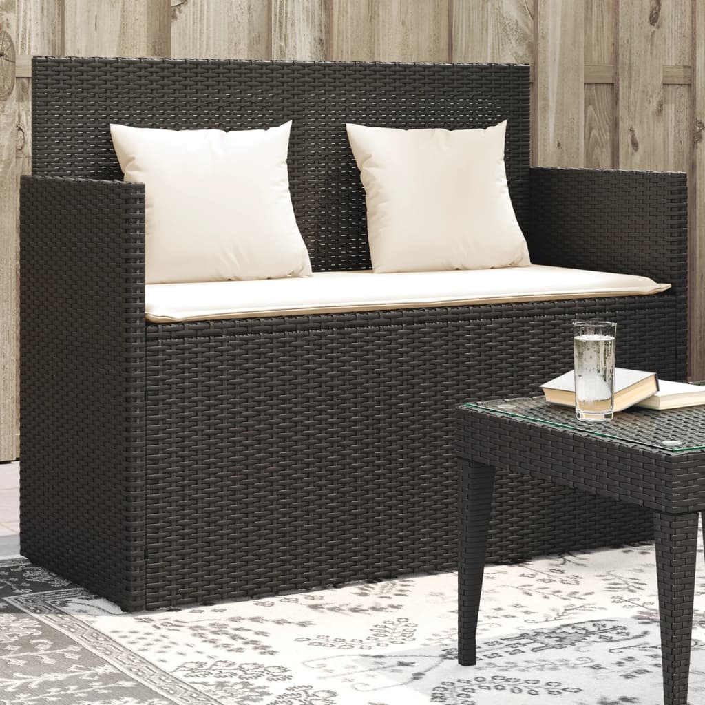 Gartenbank mit Kissen Schwarz Poly Rattan Gartenbank mit Kissen Schwarz Poly Rattan