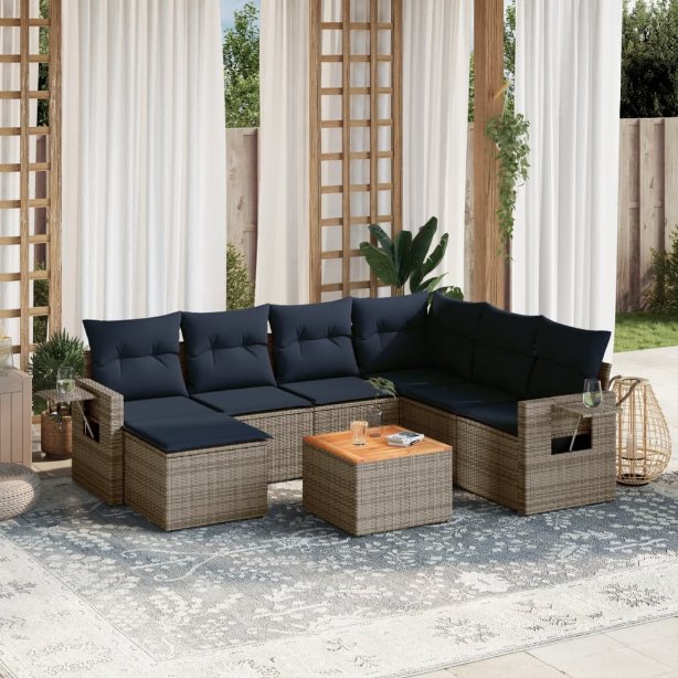 8-teiliges Gartensofa-Set mit Kissen, grau, Polyrattan 8-teiliges Gartensofa-Set mit Kissen, grau, Polyrattan