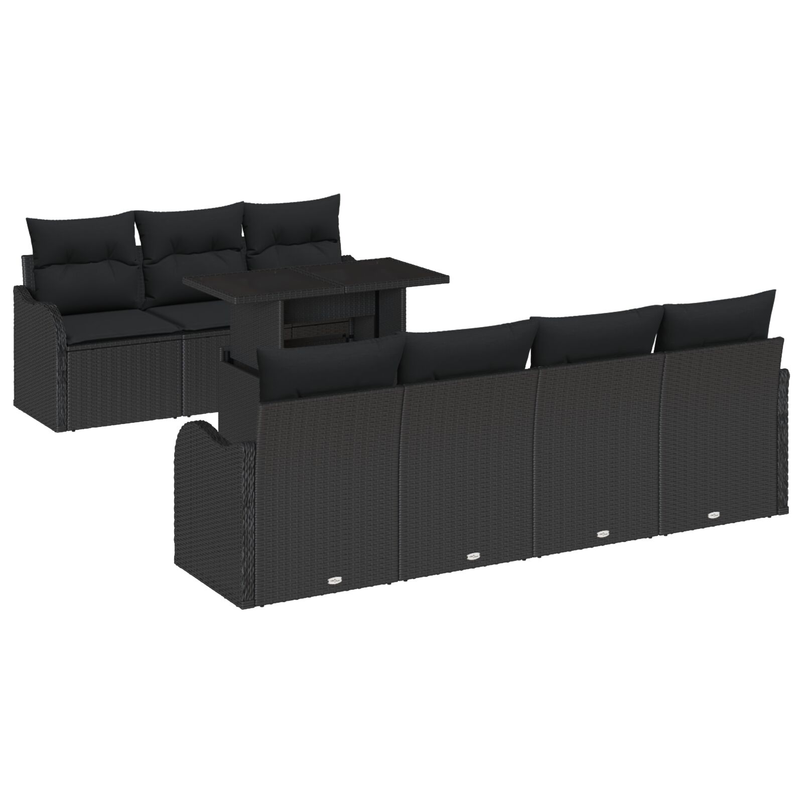 8-teiliges Garten Sofa Set mit Kissen Schwarz Poly Rattan, 2-Sitzer Garten Sofa mit Kissen Schwarz Poly Rattan 8-teiliges Garten Sofa Set mit Kissen Schwarz Poly Rattan, 2-Sitzer Garten Sofa mit Kissen Schwarz Poly Rattan