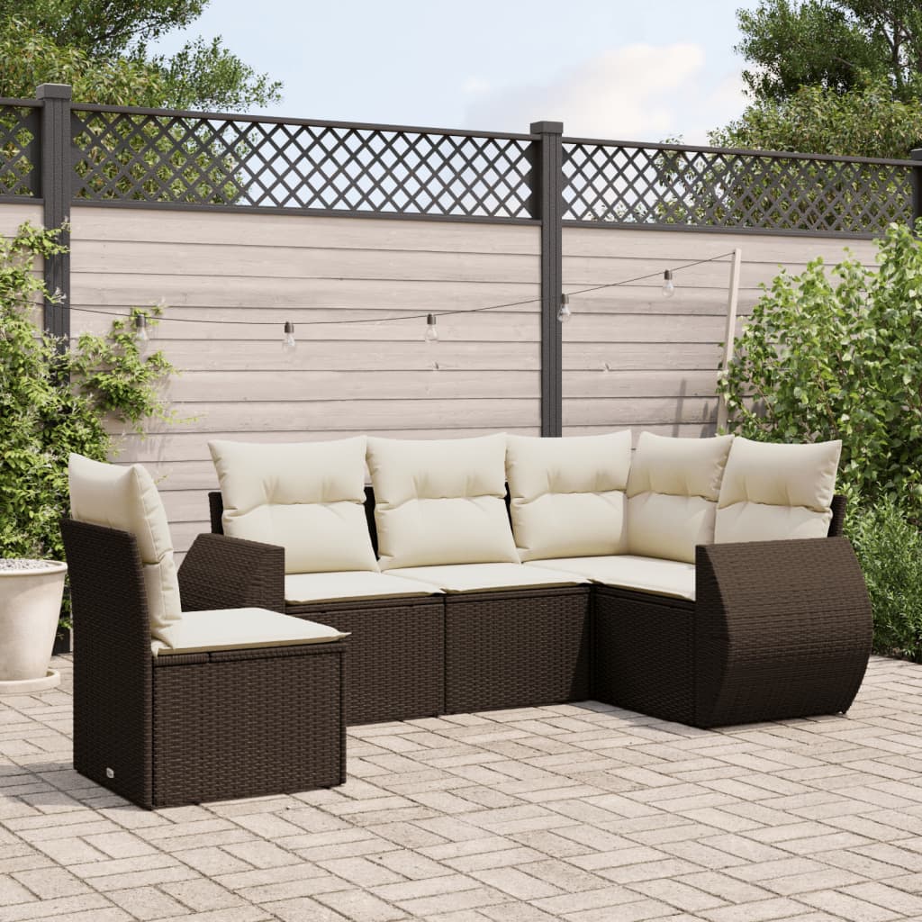 5-tlg. Garten-Sofagarnitur mit Kissen Braun Poly Rattan 5-tlg. Garten-Sofagarnitur mit Kissen Braun Poly Rattan
