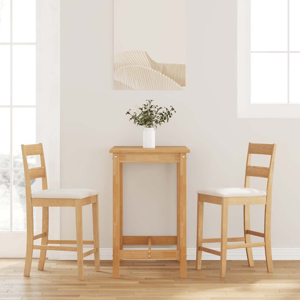Barhocker mit Kissen 2 Stk. Natur Massivholz Gummibaum