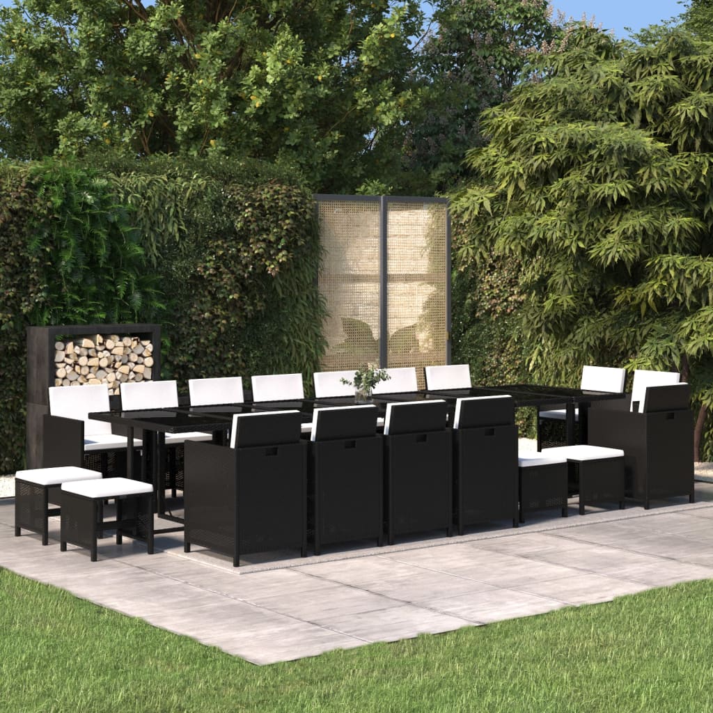 19-tlg. Garten-Essgruppe mit Kissen Poly Rattan Schwarz 19-tlg. Garten-Essgruppe mit Kissen Poly Rattan Schwarz