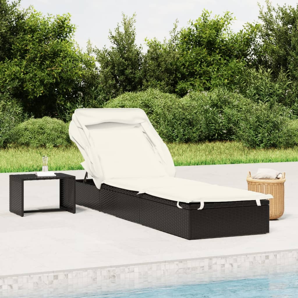 Sonnenliege mit Faltdach Schwarz 213x63x97 cm Poly Rattan Sonnenliege mit Faltdach Schwarz 213x63x97 cm Poly Rattan
