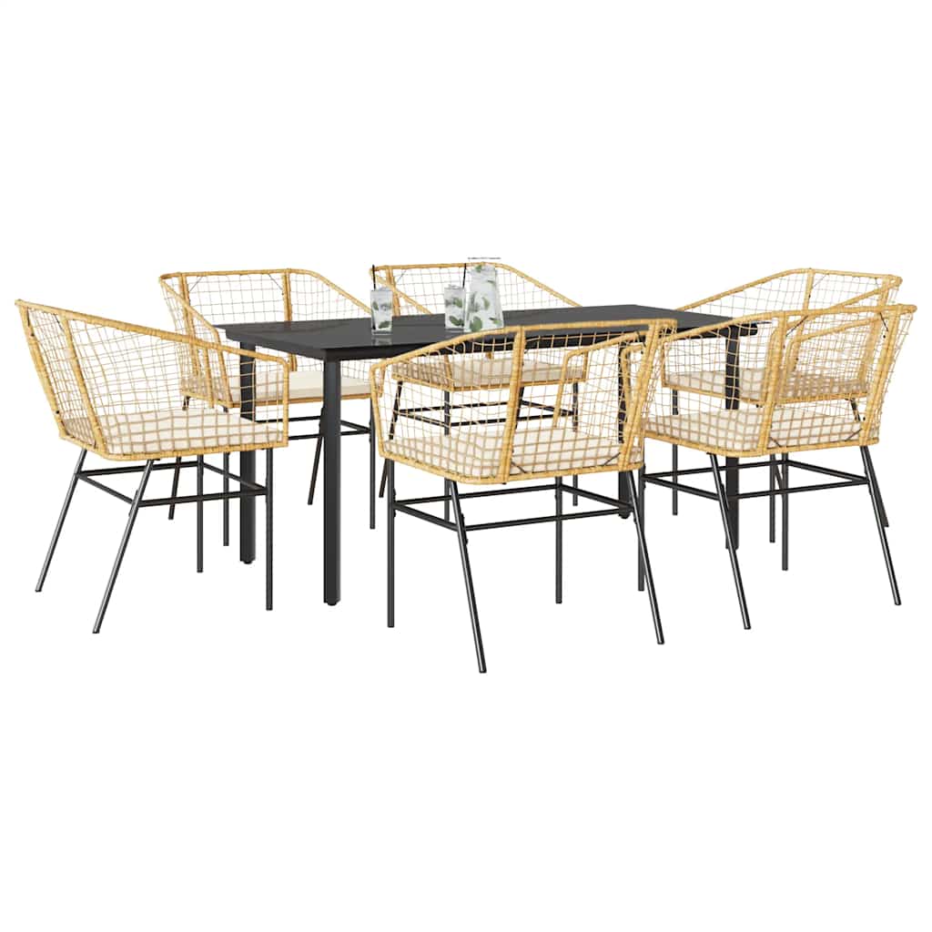 vidaXL 7-tlg. Garten-Essgruppe mit Kissen Braun Poly Rattan Glas vidaXL 7-tlg. Garten-Essgruppe mit Kissen Braun Poly Rattan Glas