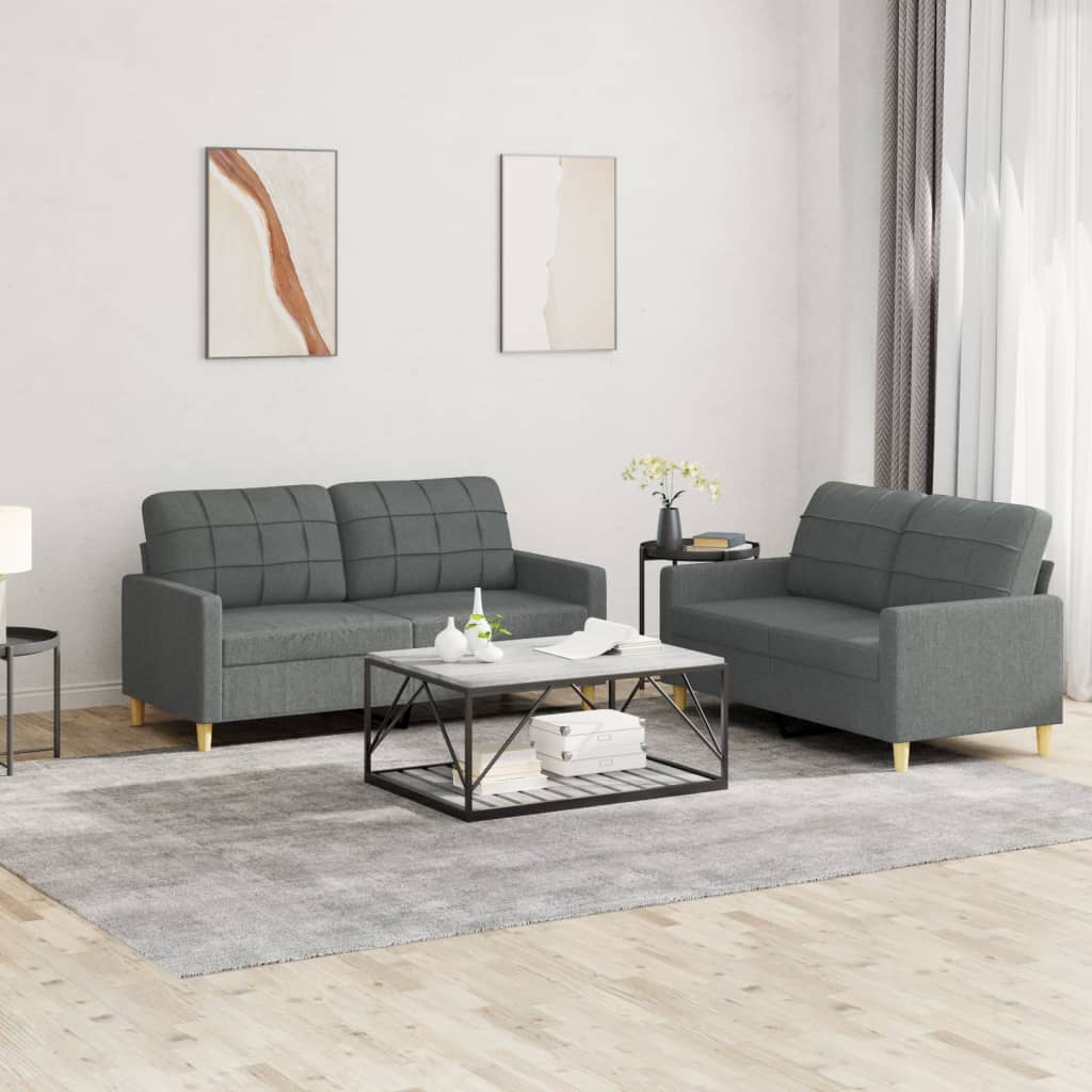 2-tlg. Sofagarnitur mit Kissen Dunkelgrau Stoff 2-tlg. Sofagarnitur mit Kissen Dunkelgrau Stoff