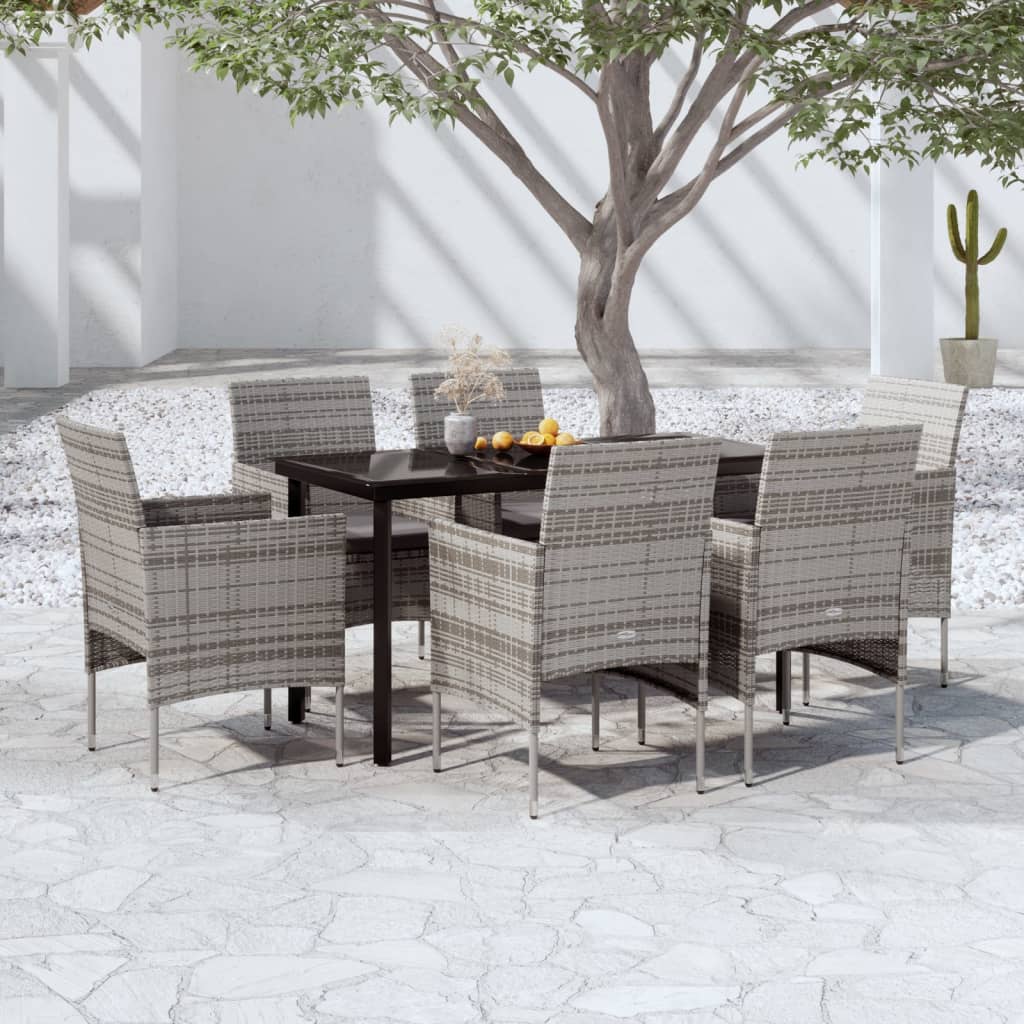 7-tlg. Garten-Essgruppe mit Kissen Grau und Schwarz 7-tlg. Garten-Essgruppe mit Kissen Grau und Schwarz