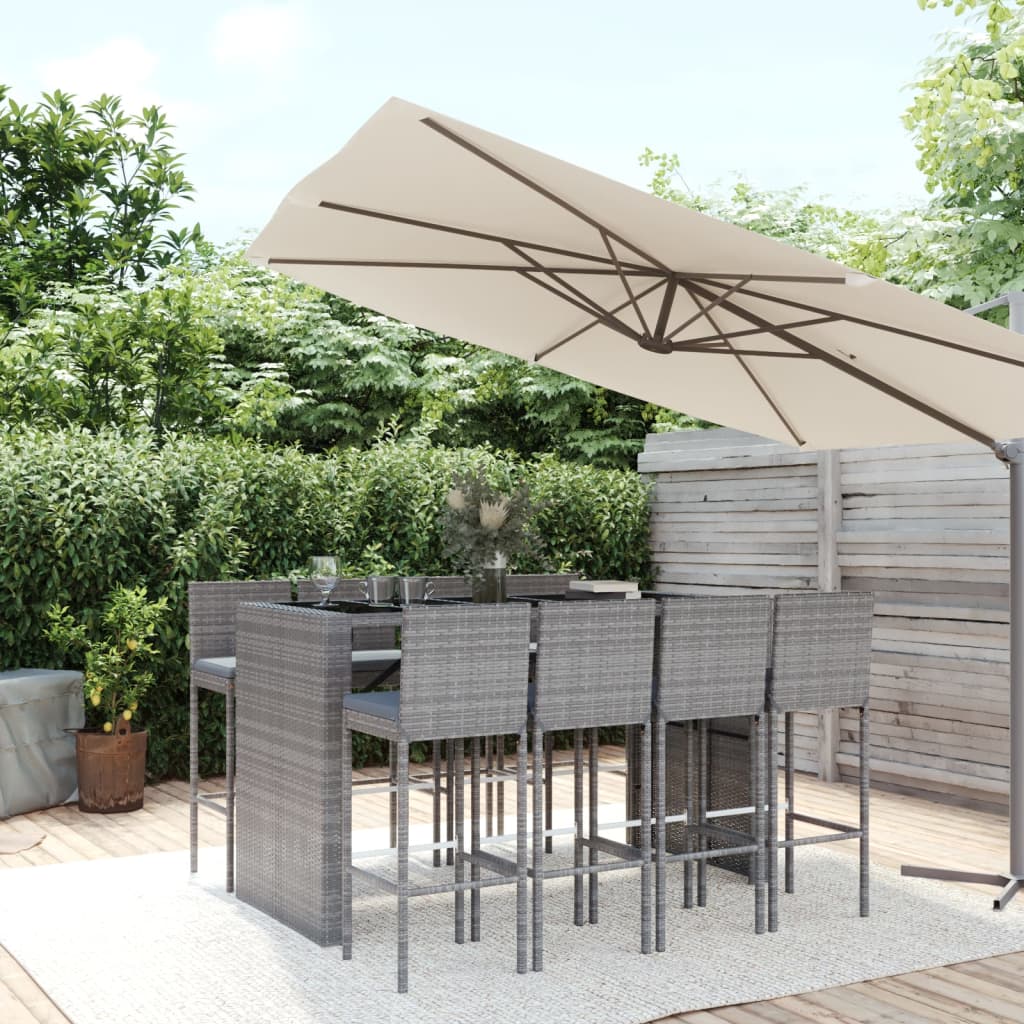 9-tlg. Gartenbar-Set mit Kissen Grau Poly Rattan 9-tlg. Gartenbar-Set mit Kissen Grau Poly Rattan
