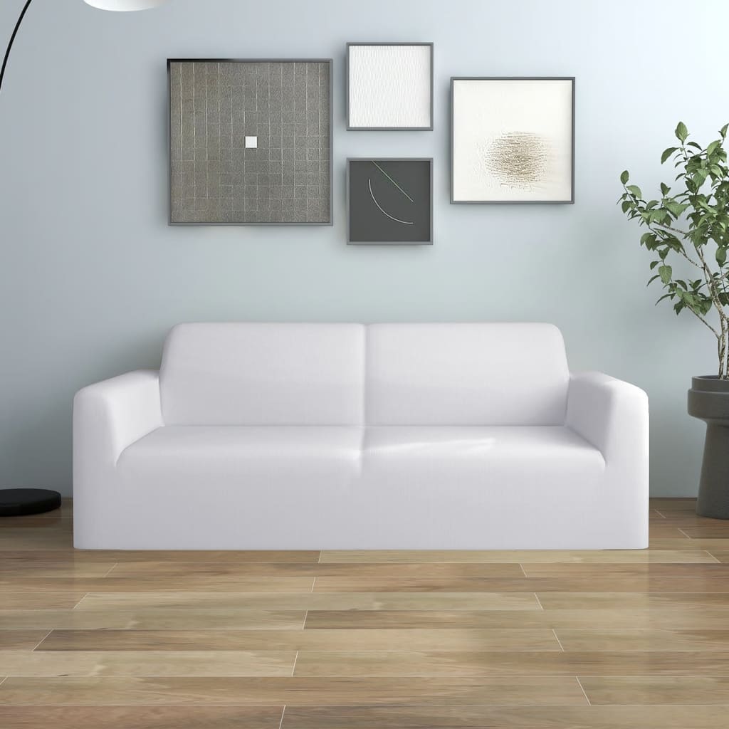 Stretch Sofahusse 2-Sitzer Weiß Polyester-Jersey Stretch Sofahusse 2-Sitzer Weiß Polyester-Jersey
