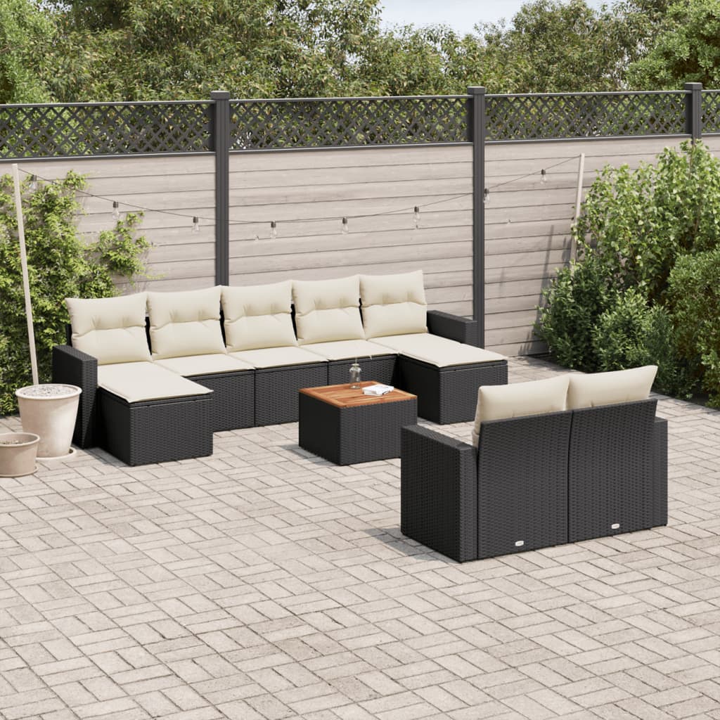 10-tlg. Garten-Sofagarnitur mit Kissen Schwarz Poly Rattan 10-tlg. Garten-Sofagarnitur mit Kissen Schwarz Poly Rattan