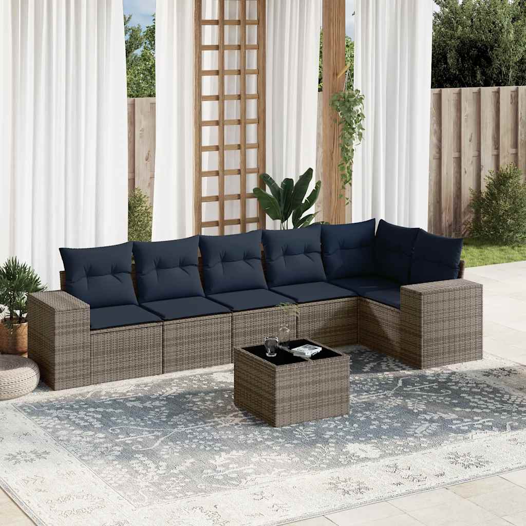 7-teiliges Gartensofa-Set mit Kissen, grau, Polyrattan 7-teiliges Gartensofa-Set mit Kissen, grau, Polyrattan