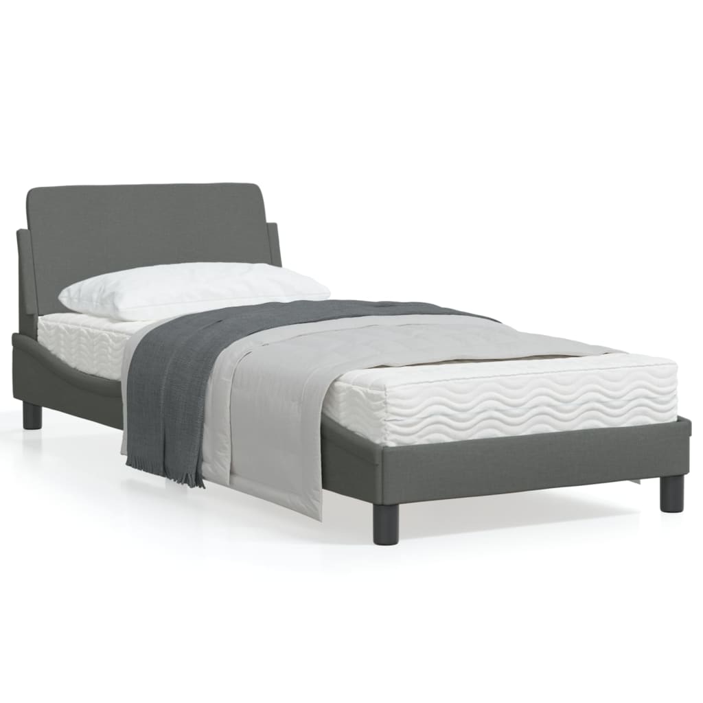 Bettgestell mit Kopfteil Dunkelgrau 90x190 cm Stoff