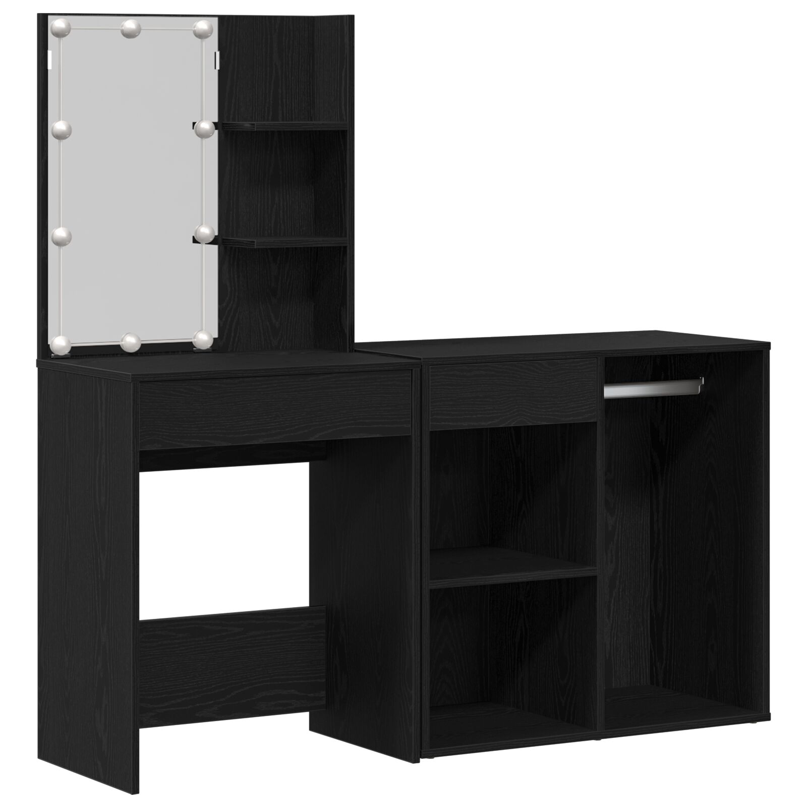 Schminktisch mit LED & Schrank Schwarz-Eiche Holzwerkstoff