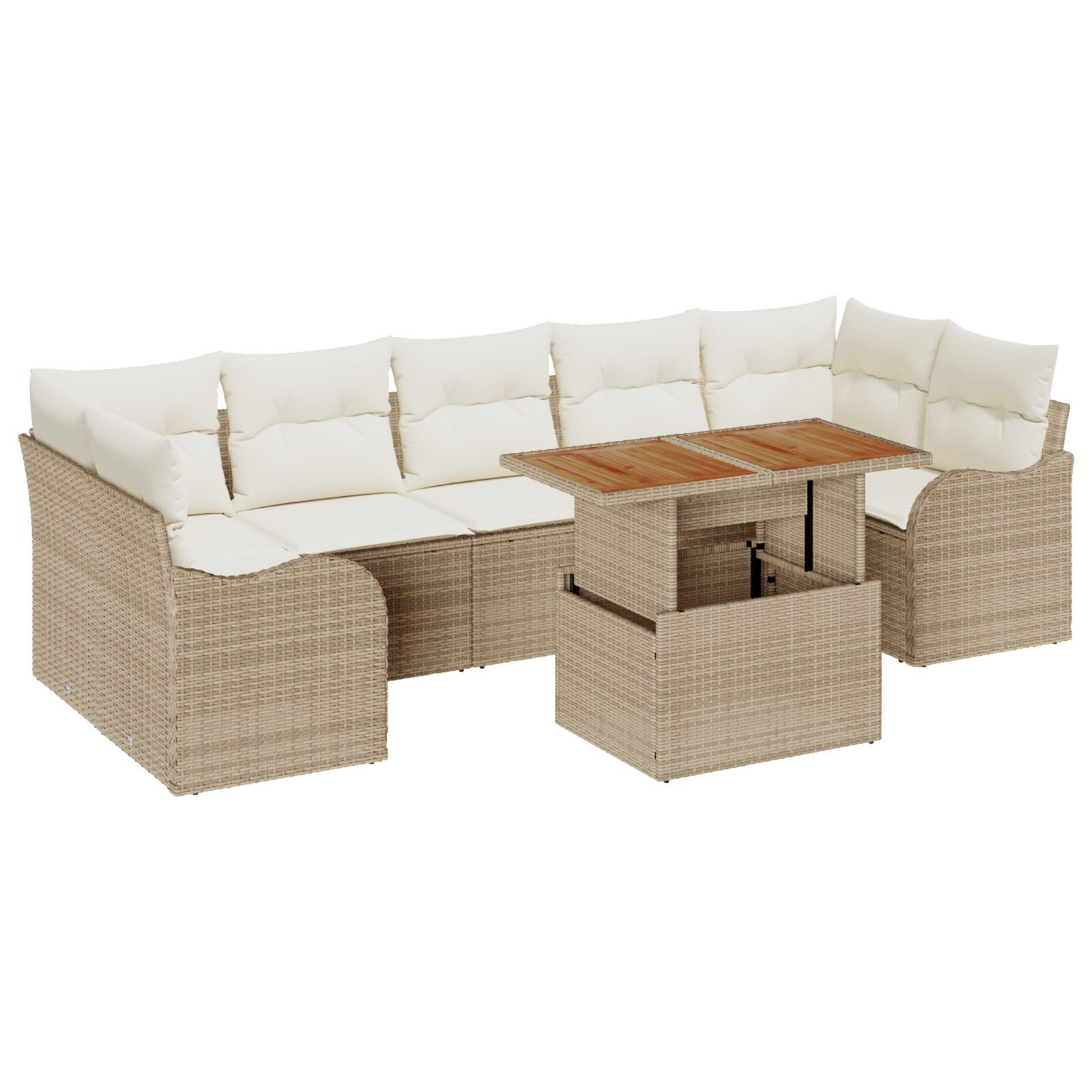 8-teiliges Garten Sofa Set mit Kissen Beige Poly Rattan Akazie, 2-Sitzer Garten Sofa mit Kissen Beige Poly Rattan 8-teiliges Garten Sofa Set mit Kissen Beige Poly Rattan Akazie, 2-Sitzer Garten Sofa mit Kissen Beige Poly Rattan