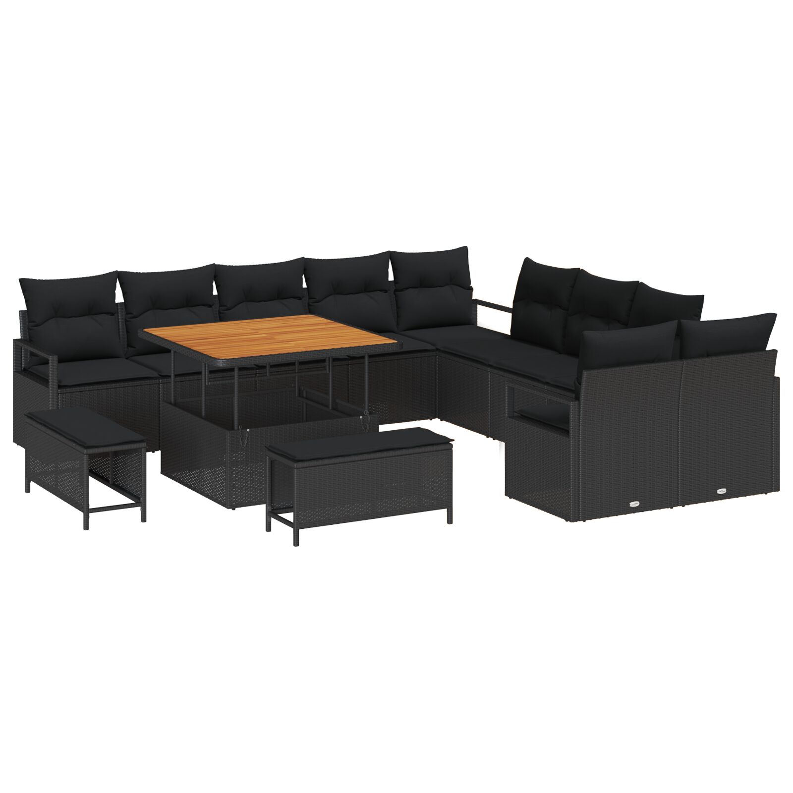 13-teiliges Garten Sofa Set mit Kissen Schwarz Poly-Rattan Akazie, 2-Sitzer Garten Sofa mit Kissen Schwarz Poly-Rattan, 3-teiliges Garten Essset mit Kissen Schwarz Poly-Rattan Akazie 13-teiliges Garten Sofa Set mit Kissen Schwarz Poly-Rattan Akazie, 2-Sitzer Garten Sofa mit Kissen Schwarz Poly-Rattan, 3-teiliges Garten Essset mit Kissen Schwarz Poly-Rattan Akazie