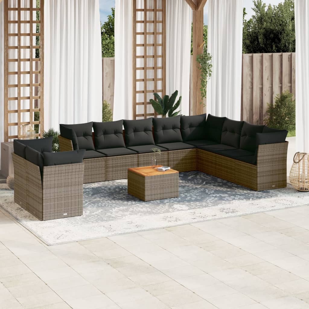 11-tlg. Garten-Sofagarnitur mit Kissen Grau Poly Rattan 11-tlg. Garten-Sofagarnitur mit Kissen Grau Poly Rattan