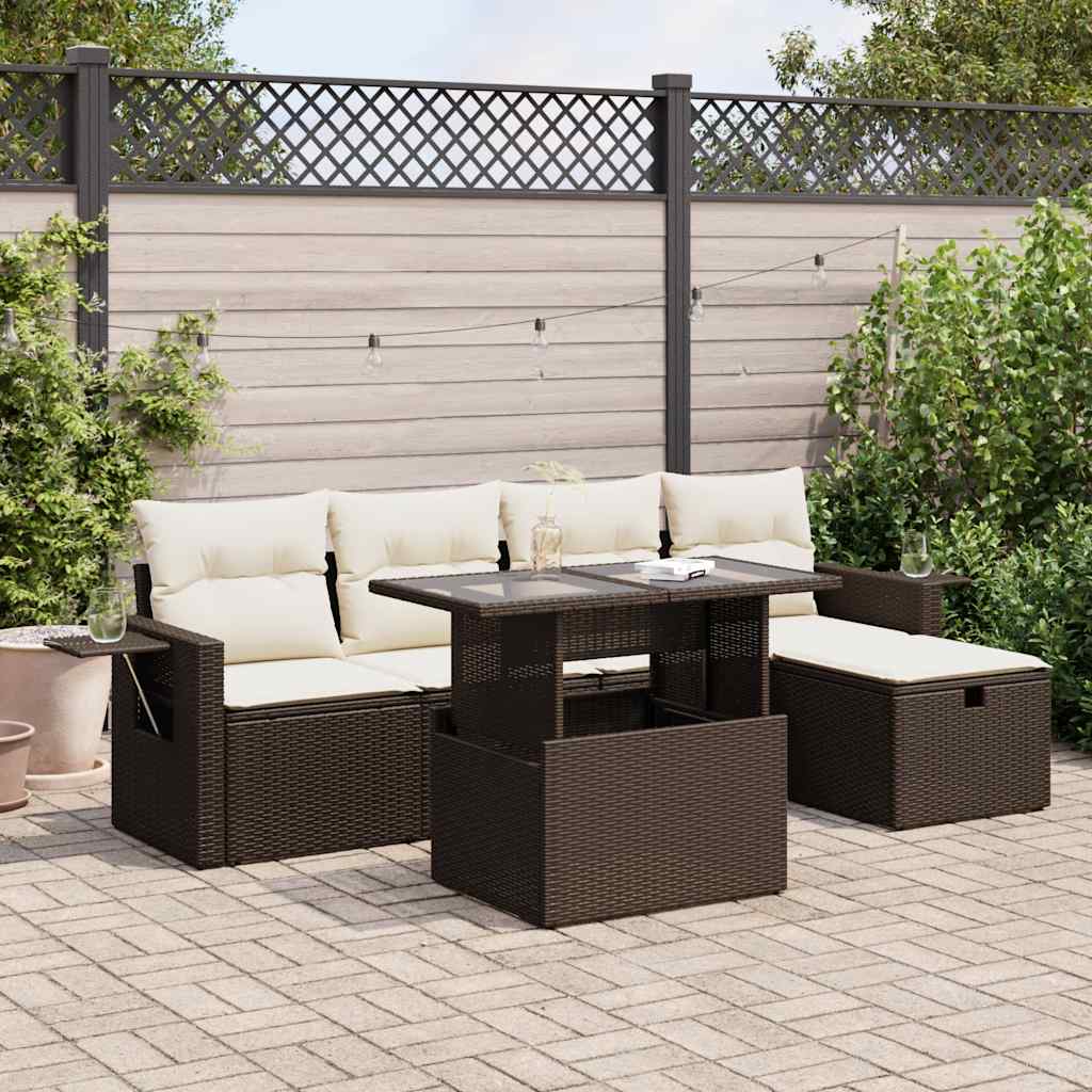 6-tlg. Garten-Sofagarnitur mit Kissen Braun Poly Rattan 6-tlg. Garten-Sofagarnitur mit Kissen Braun Poly Rattan