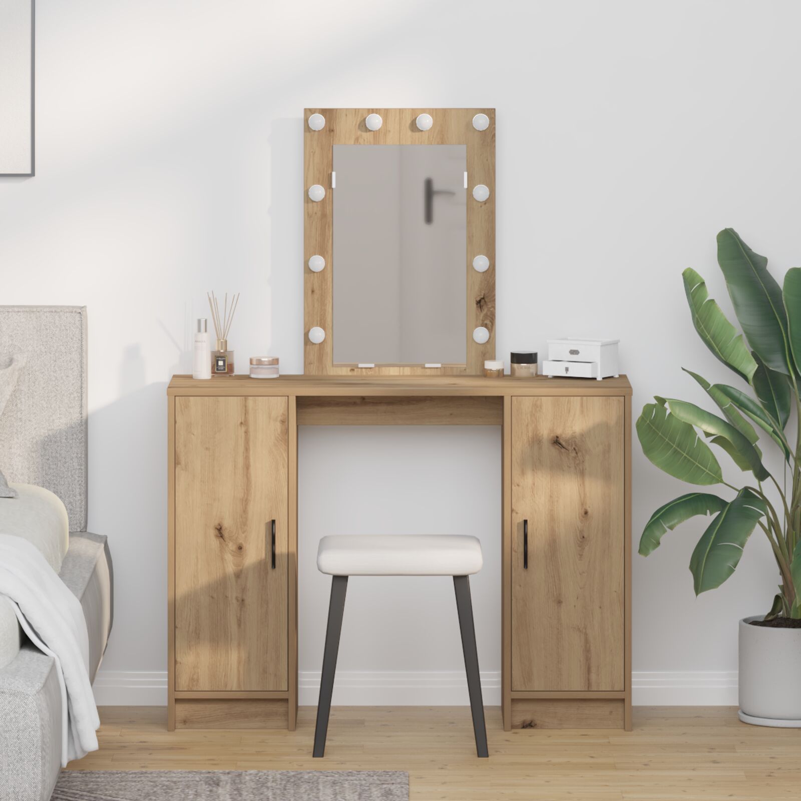 Schminktisch mit LED-Lichtern Artisan Eiche 102x33x135 cm