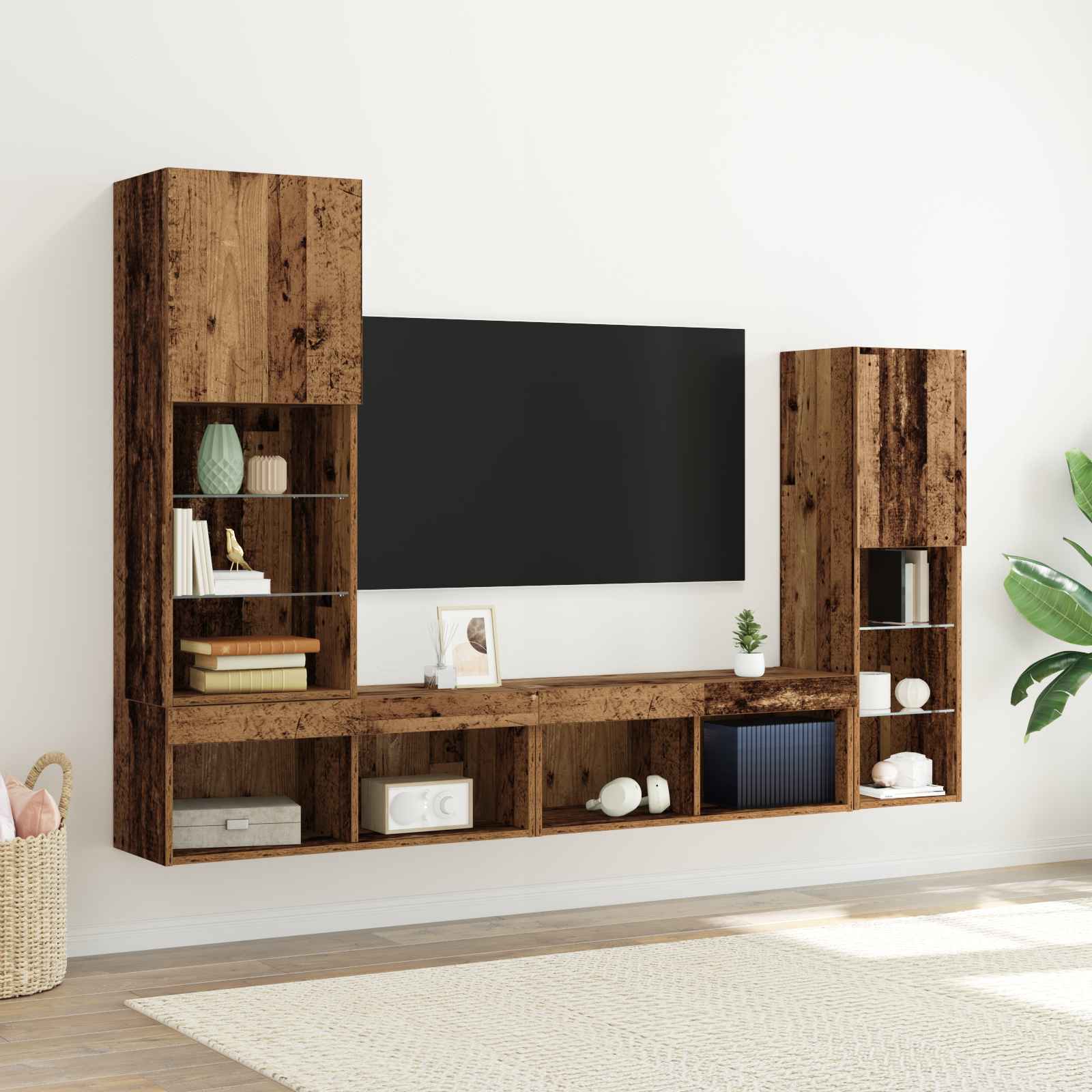 TV-Schrank mit LED-Lichtern Alte Holz 40,5x30x102 cm