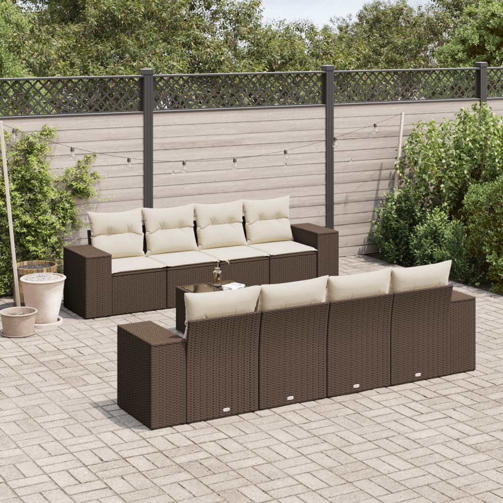 9-tlg. Garten-Sofagarnitur mit Kissen Braun Poly Rattan 9-tlg. Garten-Sofagarnitur mit Kissen Braun Poly Rattan