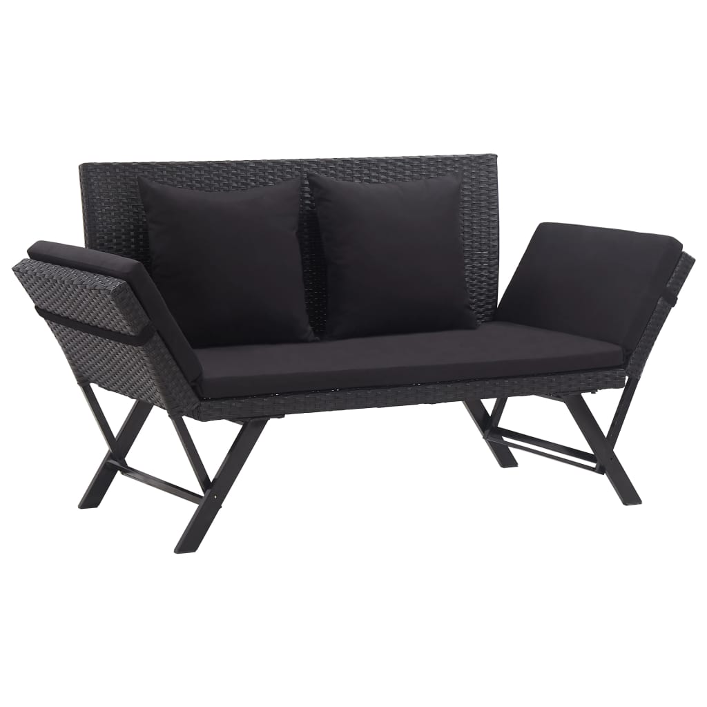 Gartenbank mit Auflagen 176 cm Schwarz Poly Rattan Gartenbank mit Auflagen 176 cm Schwarz Poly Rattan