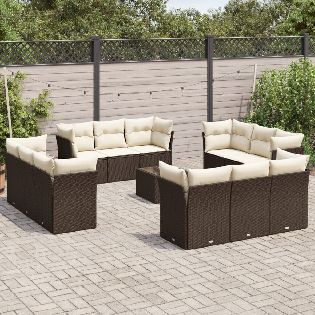 13-tlg. Garten-Sofagarnitur mit Kissen Braun Poly Rattan 13-tlg. Garten-Sofagarnitur mit Kissen Braun Poly Rattan
