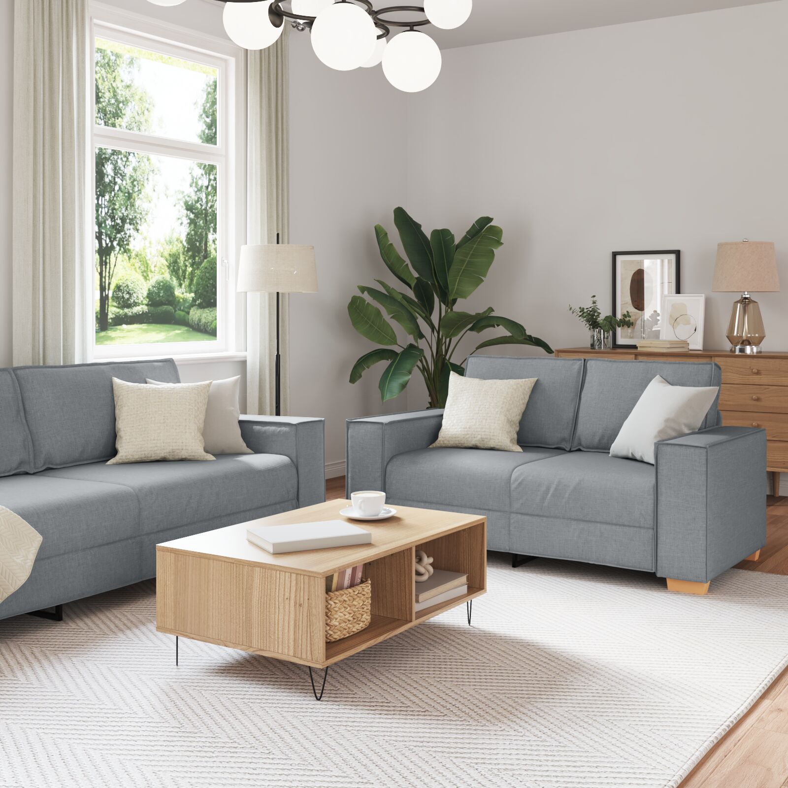 vidaXL 3-teiliges Sofa-Set mit Kissen Hellgrau Stoff vidaXL 3-teiliges Sofa-Set mit Kissen Hellgrau Stoff