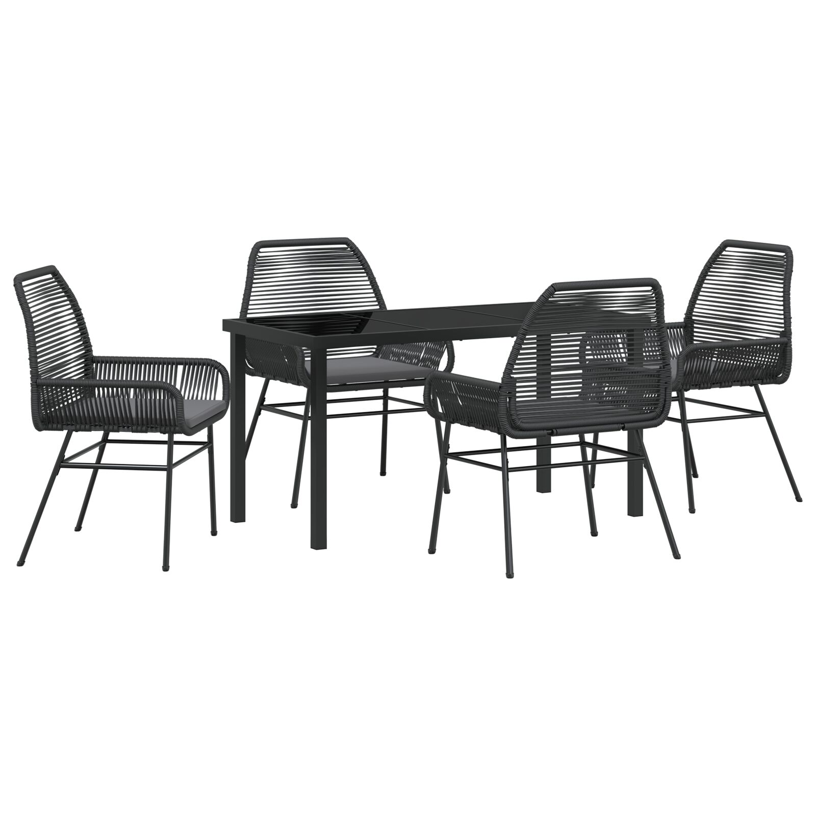 5-teiliges Garten-Dining-Set mit Kissen Schwarz Poly Rattan