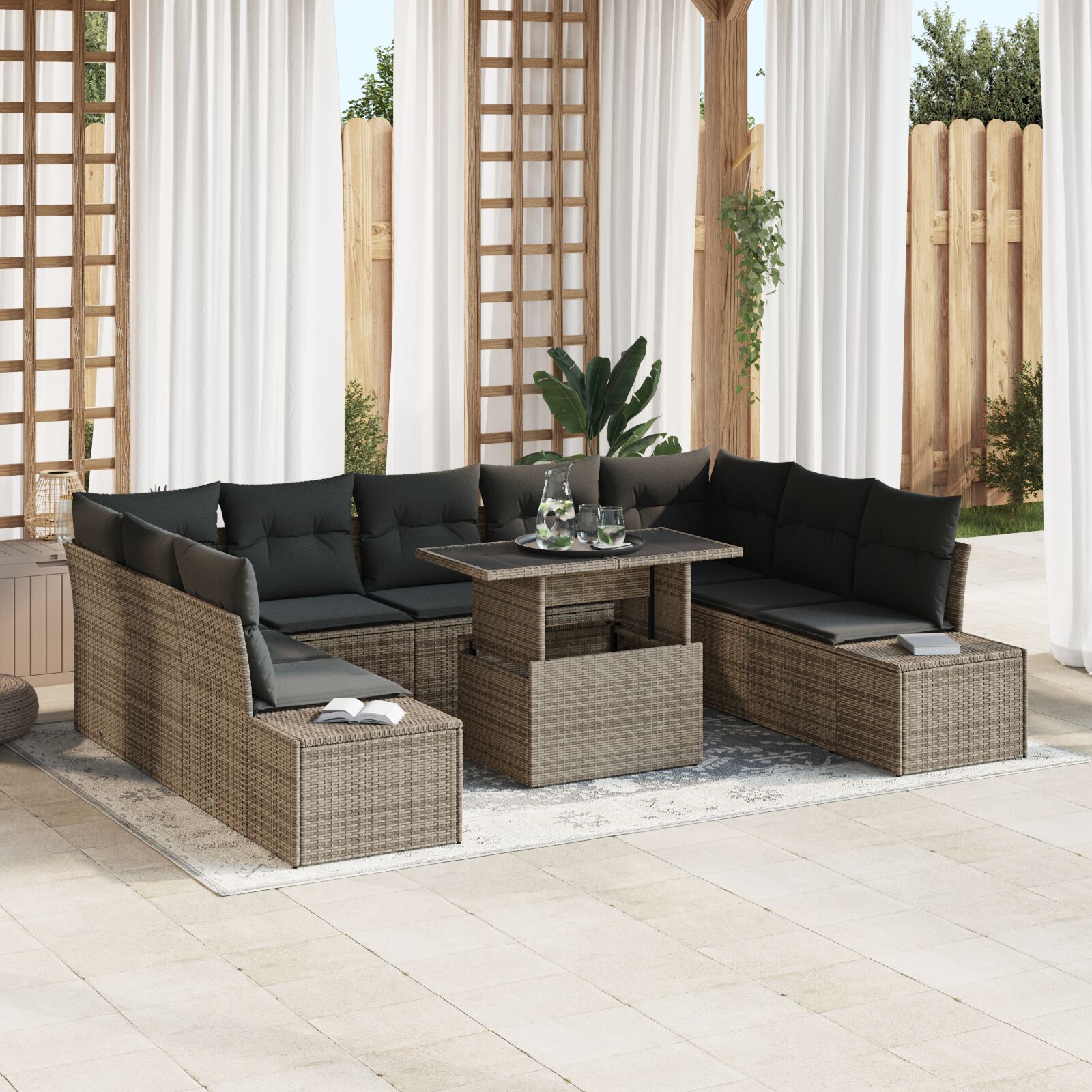 10-teiliges Garten-Sofa-Set mit Kissen Grau Poly Rattan 10-teiliges Garten-Sofa-Set mit Kissen Grau Poly Rattan