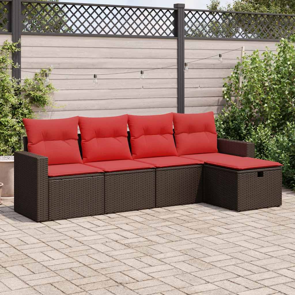 5-tlg. Garten-Sofagarnitur mit Kissen Braun Poly Rattan 5-tlg. Garten-Sofagarnitur mit Kissen Braun Poly Rattan