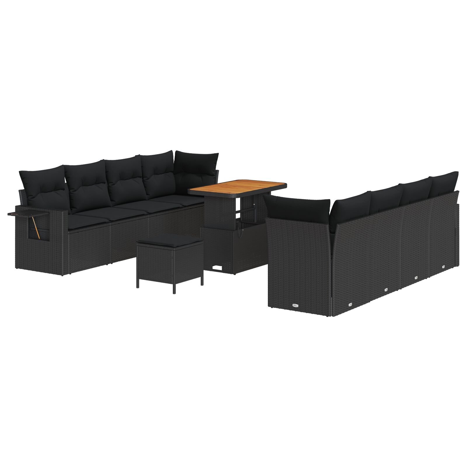 11-teiliges Garten Sofa Set mit Kissen Schwarz Poly Rattan Akazie, 3-teiliges Garten Esstisch Set mit Kissen Schwarz Poly Rattan Akazie 11-teiliges Garten Sofa Set mit Kissen Schwarz Poly Rattan Akazie, 3-teiliges Garten Esstisch Set mit Kissen Schwarz Poly Rattan Akazie