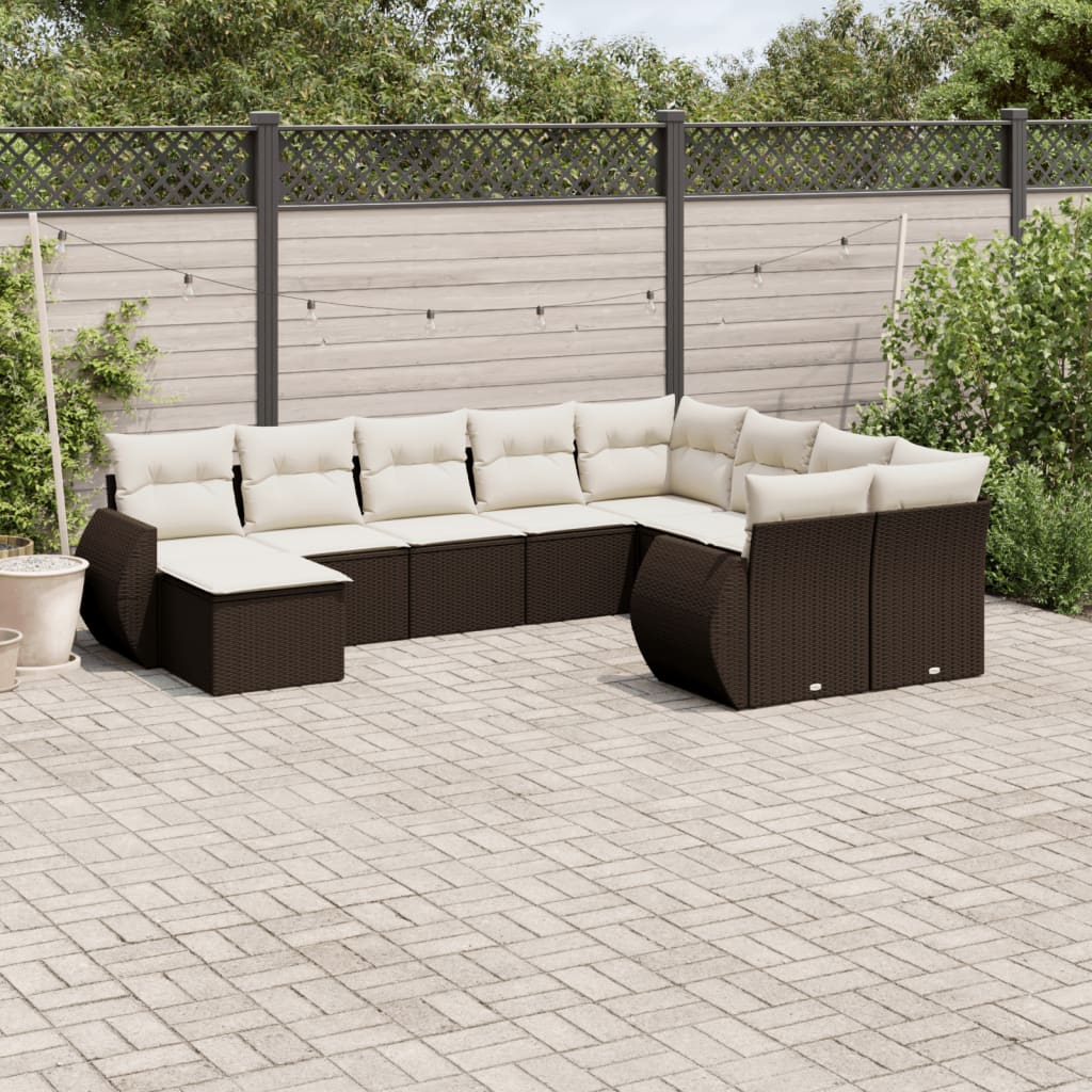 10-tlg. Garten-Sofagarnitur mit Kissen Braun Poly Rattan 10-tlg. Garten-Sofagarnitur mit Kissen Braun Poly Rattan