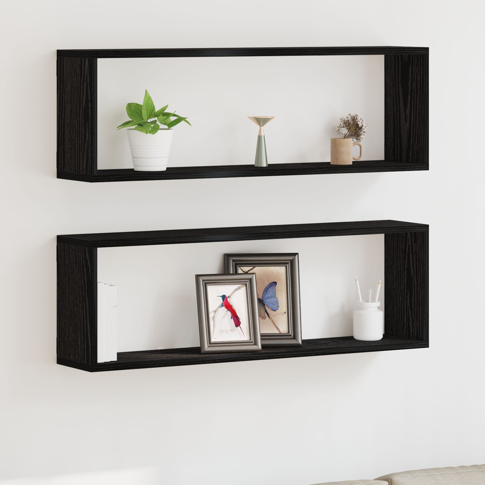 vidaXL Wandregale - Set mit 2, Schwarz Eiche, 80x15x26 cm, Aus Holzwerkstoff