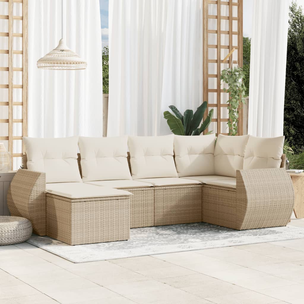 6-tlg. Garten-Sofagarnitur mit Kissen Beige Poly Rattan 6-tlg. Garten-Sofagarnitur mit Kissen Beige Poly Rattan
