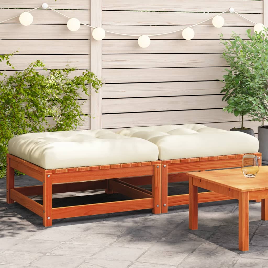 Gartenhocker mit Kissen 2 Stk. Wachsbraun Massivholz Kiefer Gartenhocker mit Kissen 2 Stk. Wachsbraun Massivholz Kiefer