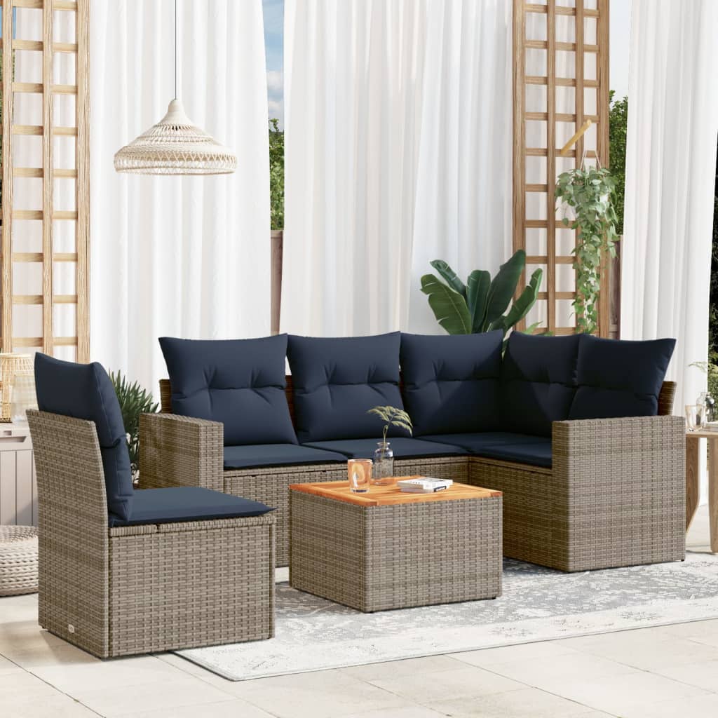 6-tlg. Garten-Sofagarnitur mit Kissen Grau Poly Rattan 6-tlg. Garten-Sofagarnitur mit Kissen Grau Poly Rattan