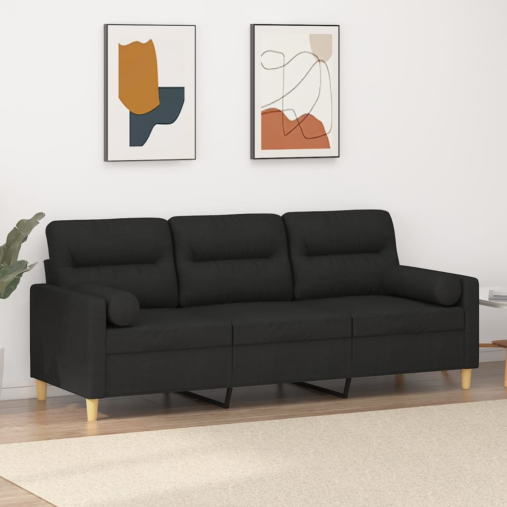 3-Sitzer-Sofa mit Zierkissen Schwarz 180 cm Stoff 3-Sitzer-Sofa mit Zierkissen Schwarz 180 cm Stoff